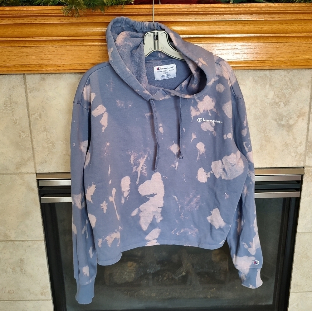 Champion Large Tie-Dye Cropped Hoodie Sweatshirt!